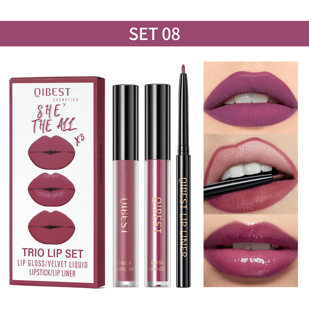 3pcs Matte Liquid Lipstick+Lip Liner Set Lip Glaze Makeup Nude Black Red Velvet Lip Gloss Long Lasting Cosmetics Kits