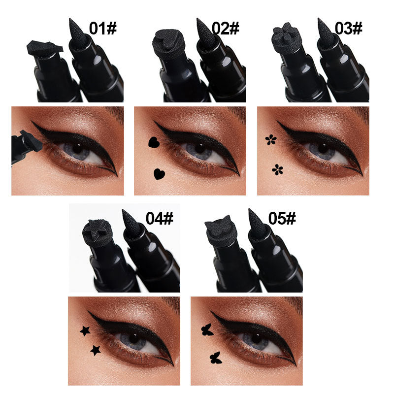 2 IN 1 Butterfly Seal Eyeliner Pen Star Moon Stamp Long-Lasting Waterproof Black Liquid Eye Liner Pencil
