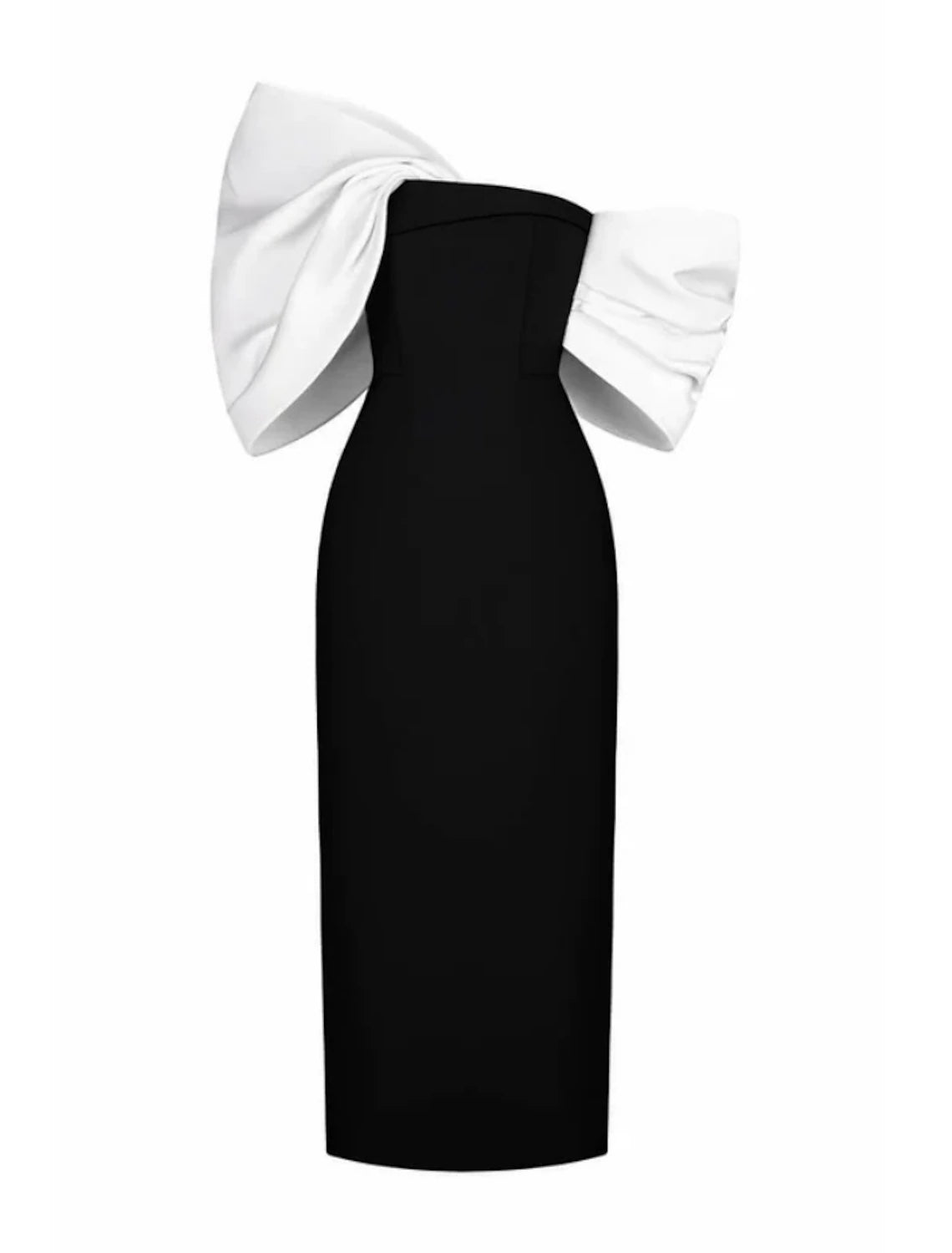 Sheath / Column Evening Gown Elegant Dress Formal Tea Length Half Sleeve Off Shoulder Satin with Bow(s) Ruched