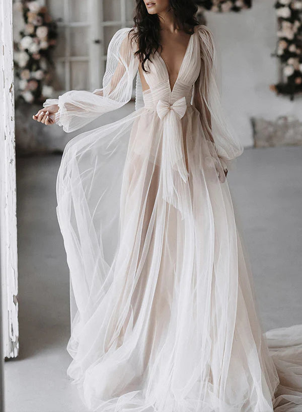 A-Line V-Neck Floor-Length Wedding Dress
