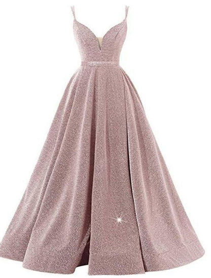 A-Line Prom Dresses Beautiful Back Dress Wedding Guest Formal Evening Floor Length Sleeveless Spaghetti Strap Sequined with Pleats Sequin