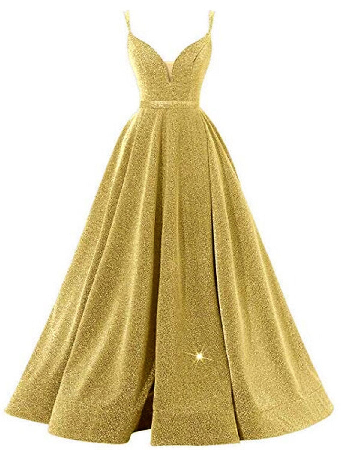 A-Line Prom Dresses Beautiful Back Dress Wedding Guest Formal Evening Floor Length Sleeveless Spaghetti Strap Sequined with Pleats Sequin