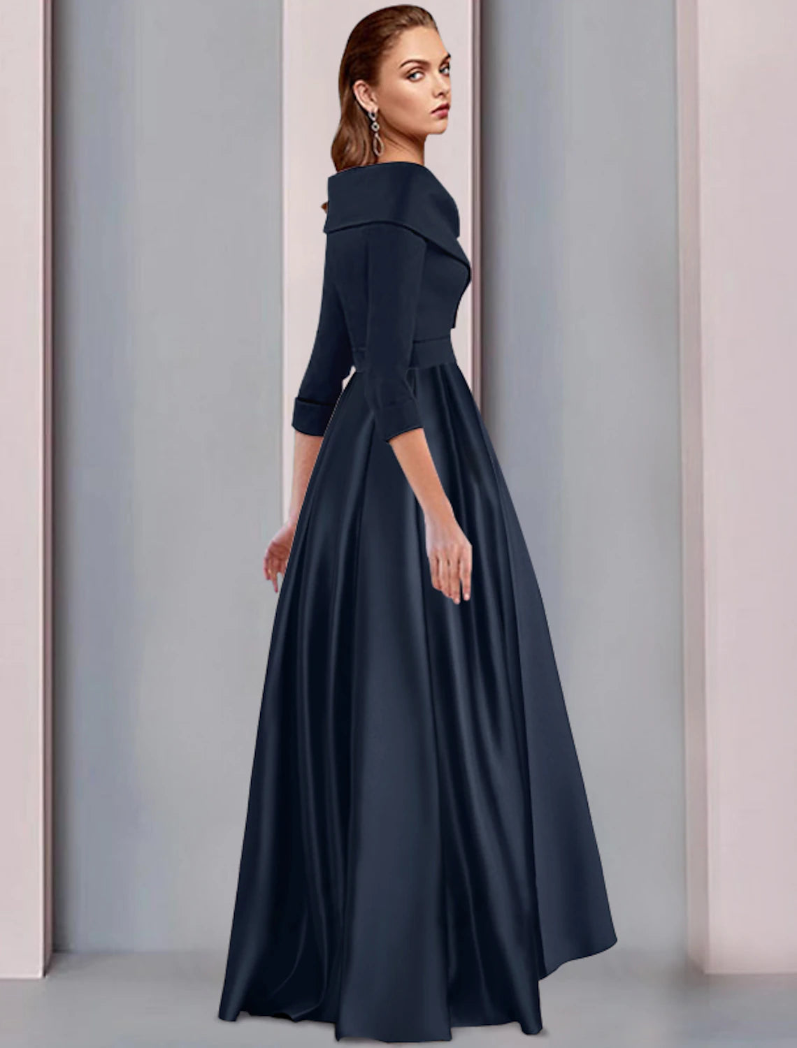 A-Line Mother of the Bride Dress Wedding Guest Elegant High Low Sweet Spaghetti Strap Asymmetrical Tea Length Satin 3/4 Length Sleeve with Pleats