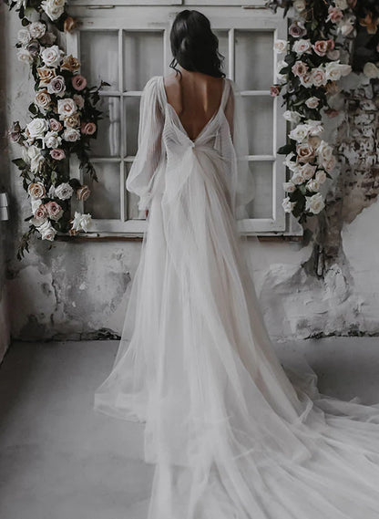 A-Line V-Neck Floor-Length Wedding Dress