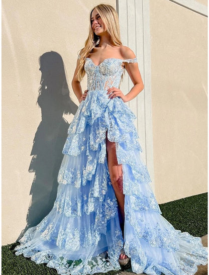 Mermaid / Trumpet Prom Dresses Corsets Dress Wedding Guest Evening Party Court Train Sleeveless Off Shoulder Tulle with Sequin Slit