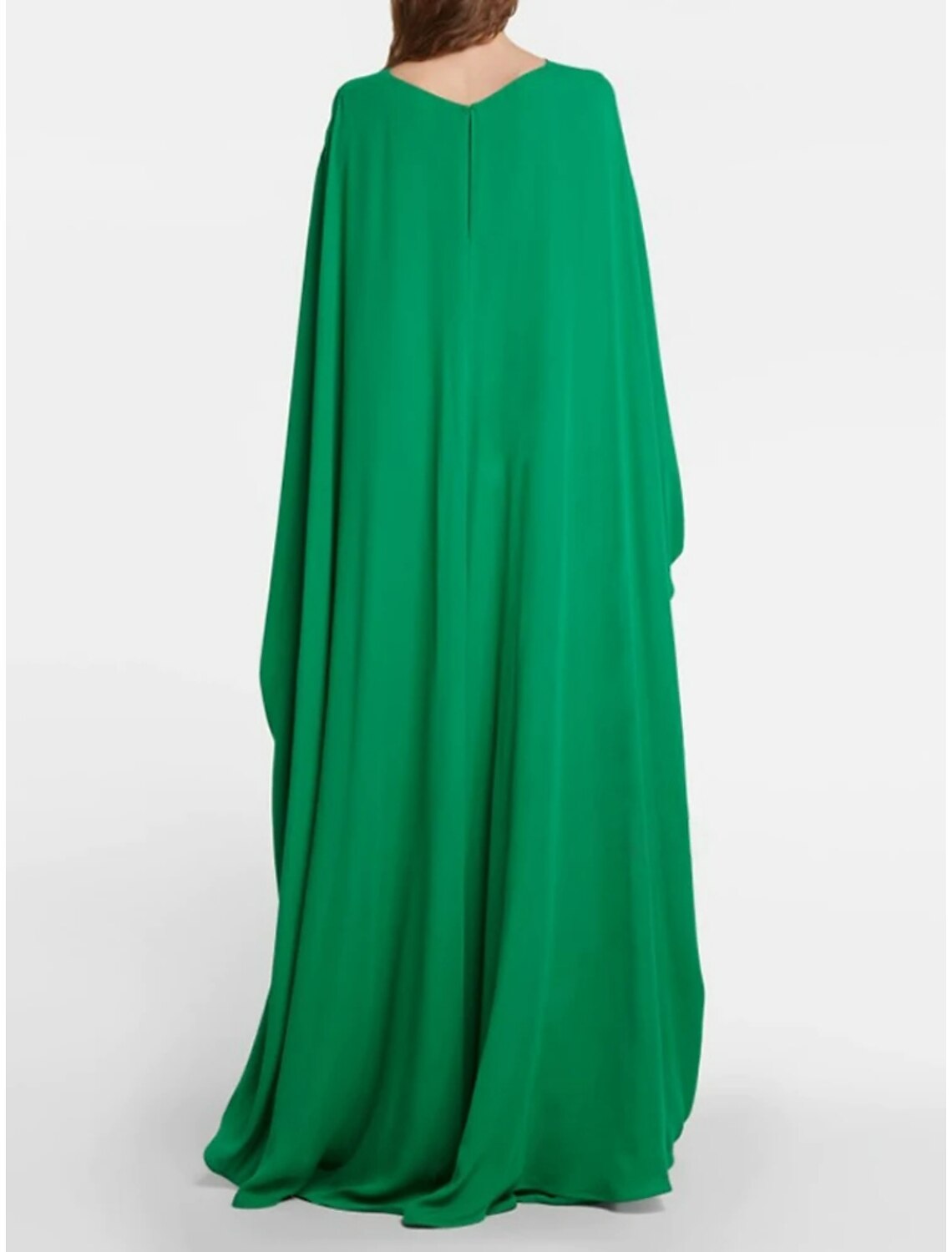 A-Line Evening Gown Elegant Red Green Dress Formal Floor Length Long Sleeve Jewel Neck Chiffon with Pleats
