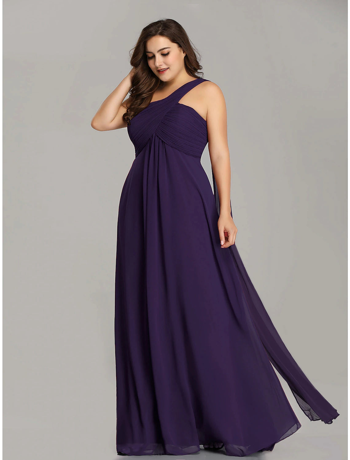 A-Line Evening Gown Empire Dress Wedding Guest Formal Evening Floor Length Sleeveless One Shoulder Bridesmaid Dress Chiffon Backless with Pleats Draping