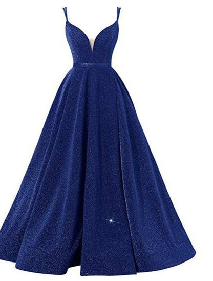 A-Line Prom Dresses Beautiful Back Dress Wedding Guest Formal Evening Floor Length Sleeveless Spaghetti Strap Sequined with Pleats Sequin