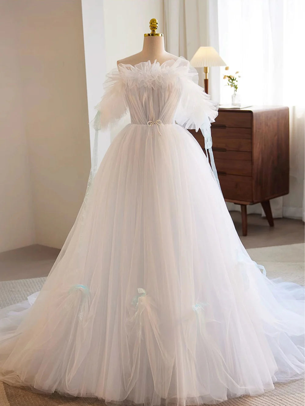 A-Line Tulle Long Wedding Dress