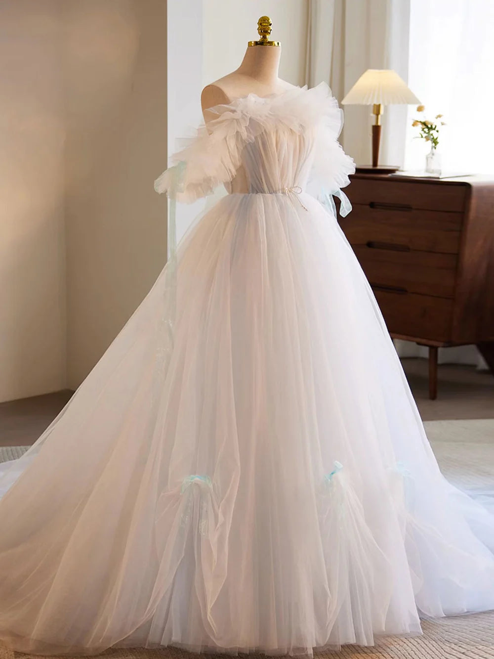 A-Line Tulle Long Wedding Dress