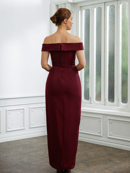 Sheath/Column Stretch Crepe Ruched Off-the-Shoulder Sleeveless Floor-Length Mother of the Bride Dresses