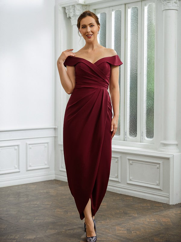 Sheath/Column Stretch Crepe Ruched Off-the-Shoulder Sleeveless Floor-Length Mother of the Bride Dresses