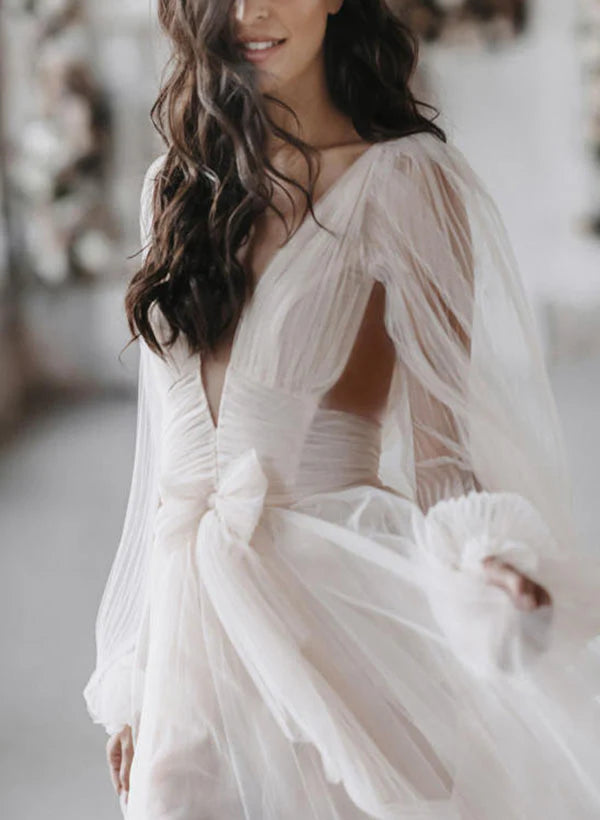 A-Line V-Neck Floor-Length Wedding Dress