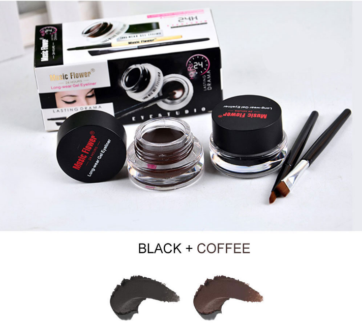 2 bottles of two-color eyeliner gel durable color rendering waterproof non smudgingeyeliner cream with two brushes