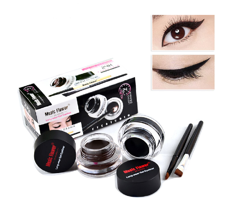 2 bottles of two-color eyeliner gel durable color rendering waterproof non smudgingeyeliner cream with two brushes