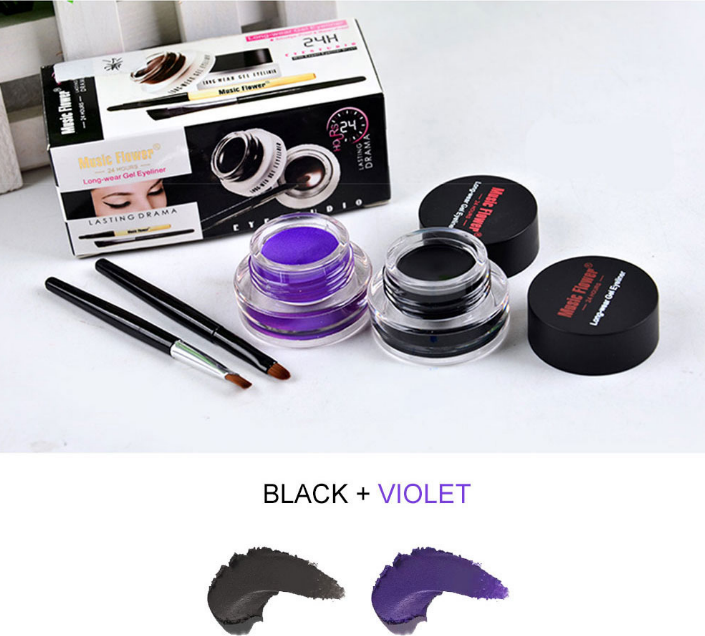2 bottles of two-color eyeliner gel durable color rendering waterproof non smudgingeyeliner cream with two brushes