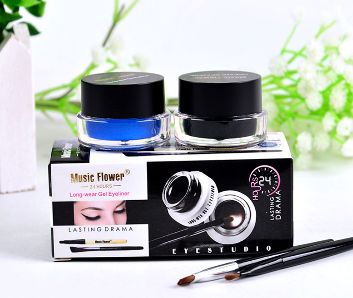2 bottles of two-color eyeliner gel durable color rendering waterproof non smudgingeyeliner cream with two brushes
