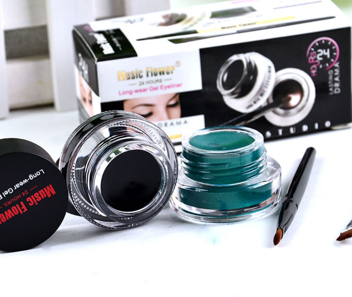 2 bottles of two-color eyeliner gel durable color rendering waterproof non smudgingeyeliner cream with two brushes
