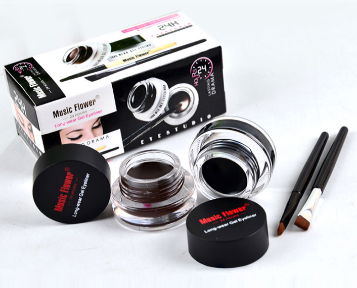 2 bottles of two-color eyeliner gel durable color rendering waterproof non smudgingeyeliner cream with two brushes