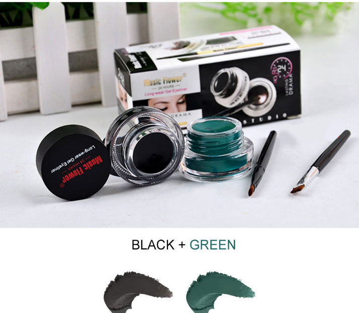 2 bottles of two-color eyeliner gel durable color rendering waterproof non smudgingeyeliner cream with two brushes