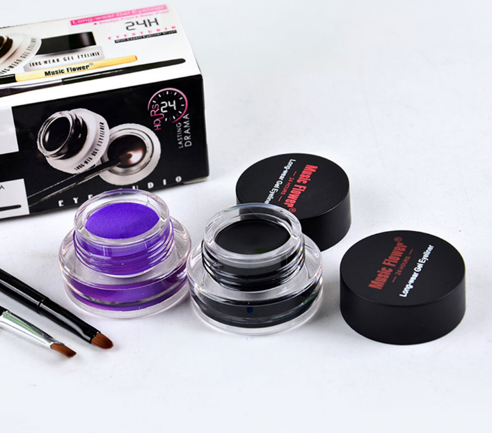2 bottles of two-color eyeliner gel durable color rendering waterproof non smudgingeyeliner cream with two brushes