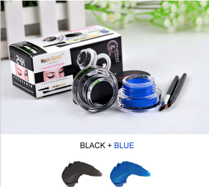 2 bottles of two-color eyeliner gel durable color rendering waterproof non smudgingeyeliner cream with two brushes
