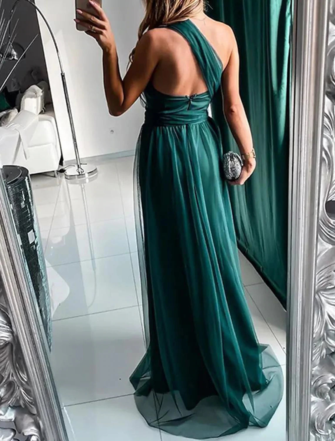 A-Line Wedding Guest Dresses Sexy Dress Wedding Guest Prom Sweep / Brush Train Sleeveless One Shoulder Polyester with Pleats Slit