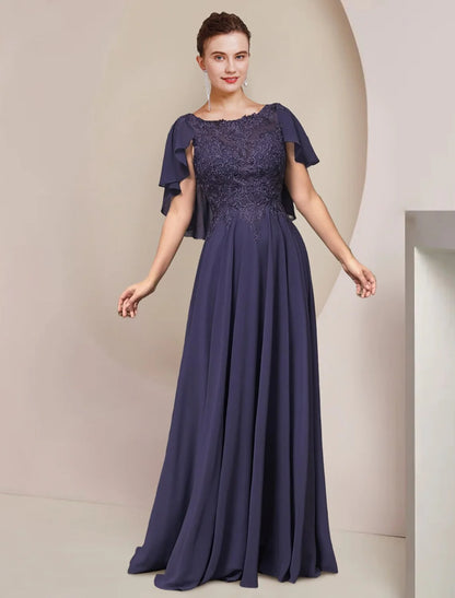 A-Line Mother of the Bride Dress Formal Wedding Guest Elegant Scoop Ne ...