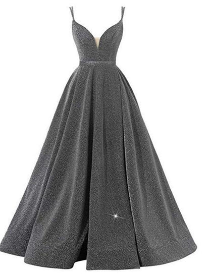 A-Line Prom Dresses Beautiful Back Dress Wedding Guest Formal Evening Floor Length Sleeveless Spaghetti Strap Sequined with Pleats Sequin